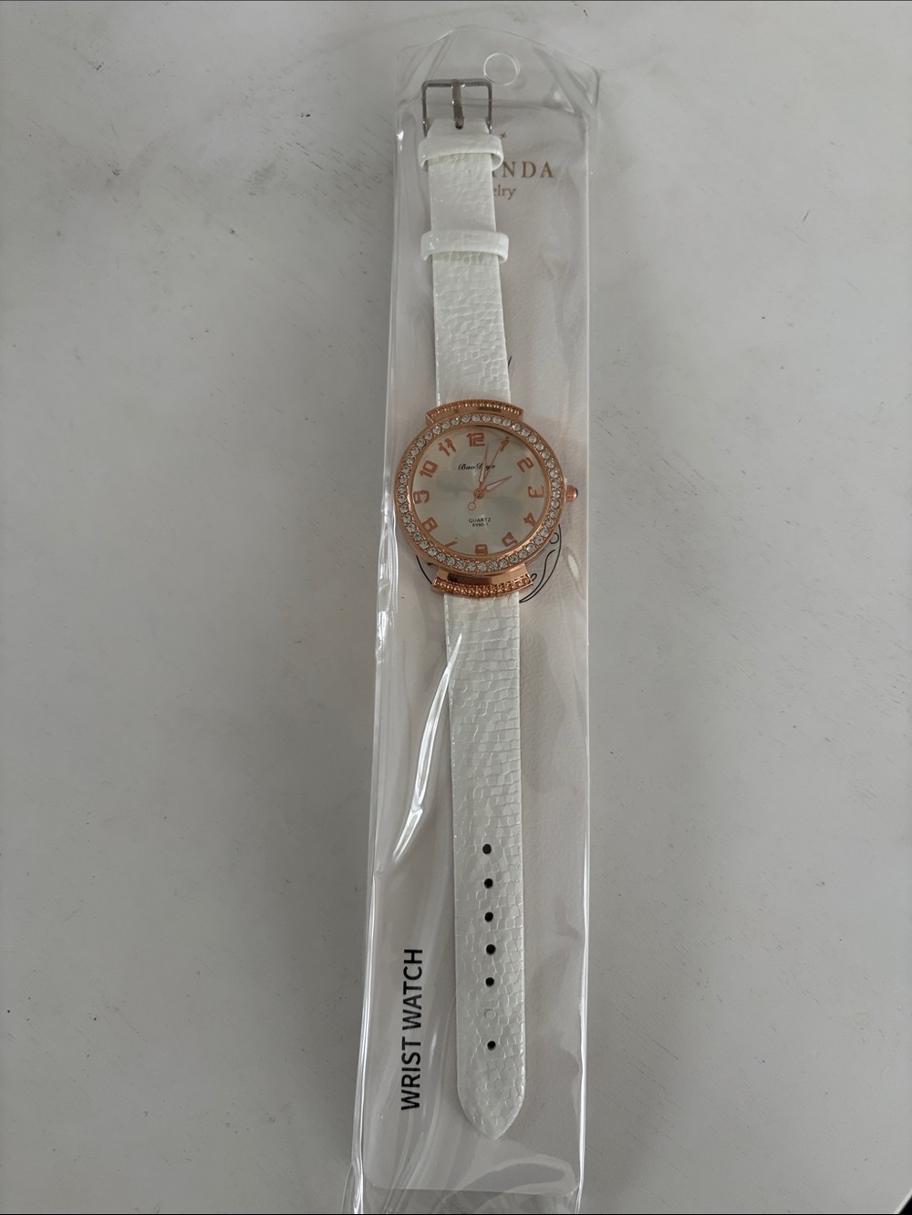 Women's White Strap Watch with Rose Gold Accent